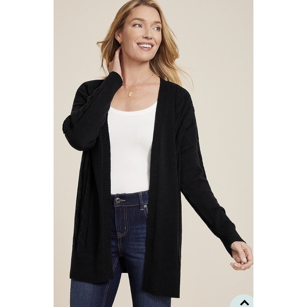 New With Tags maurices Cable Stretch Black Long Sleeve Sweater Open Front‎